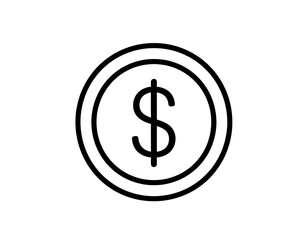 Obraz premium Black and white illustration of a coin with the dollar sign symbol on it. Features simple lines against a white backdrop
