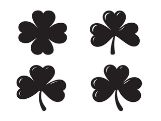 An elegant group of four simple shamrock silhouette vector icons