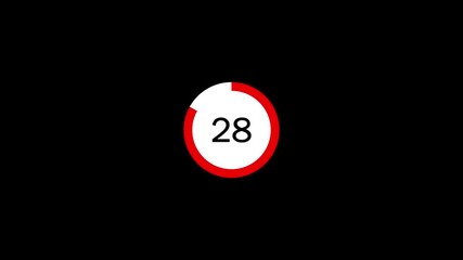 34 Seconds Countdown Timer Animation.Countdown timer from 34 to 0 seconds real time. Animated number 34 countdown graphic on black background with modern minimalist design.