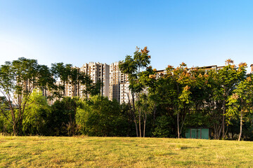 spring park and modern city