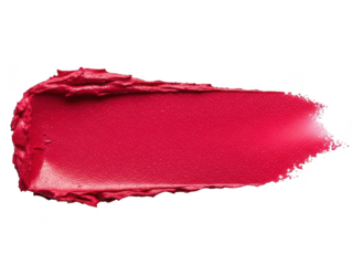 Vibrant red lipstick smear swatch texture isolated on transparent background for beauty and cosmetic product presentation
