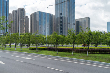 Empty urban road and buildings in the city