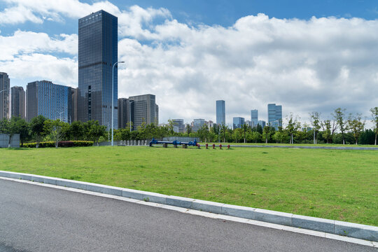 spring park and modern city