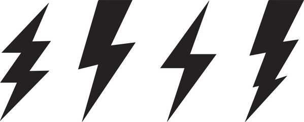 Set lightning bolt. Black lightning bolt vector icons set