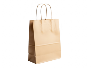 A plain brown paper shopping bag with twisted paper handles, isolated on transparent background for easy use in design projects