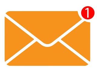 Orange envelope icon with one unread notification badge