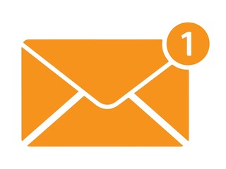 Orange email icon with notification badge showing one new message