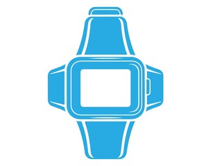 Blue icon of a square smartwatch isolated on white background