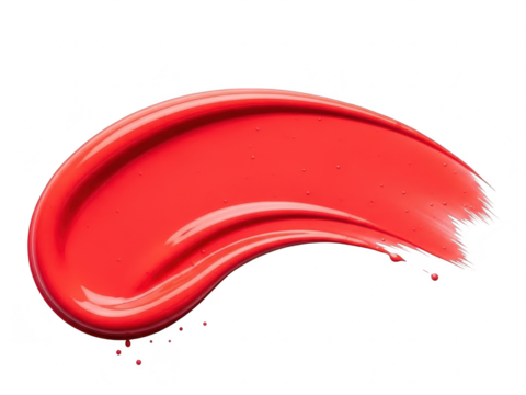 Vibrant red lipstick or lip gloss smear swatch isolated on transparent background for cosmetic beauty product advertisement or makeup sample