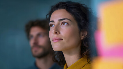 Focused woman creative professional thoughtful leader teamwork collaboration planning strategy office modern confident