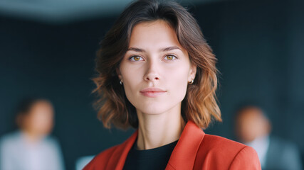 Confident professional portrait in office leadership business work team meeting modern corporate setting calm focus and ambition