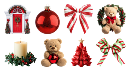 PNG Festive Christmas decorations collection, element set on transparent background