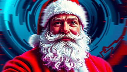 A digital santa claus with a futuristic background, embodying the spirit of christmas in the modern age christmas
