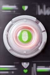 A close-up of a digital interface with a fingerprint scan icon, glowing red and green, suggesting security and access.