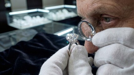 Expert Jeweler Inspecting Diamond Quality with Loupe in Luxury Boutique