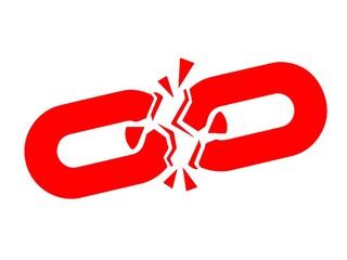 Broken red chain link icon isolated on white background