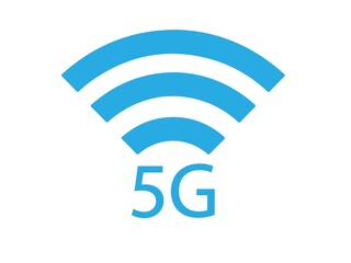 Blue 5g network signal icon isolated on white background