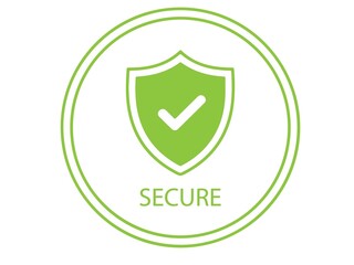 Green secure shield icon with checkmark isolated on white background