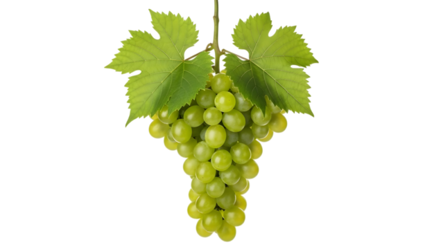 Fresh green grapes with leaves hanging isolated on transparent background - Powered by Adobe
