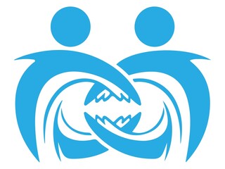 Two abstract human figures forming a linked embrace