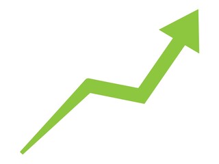 Green upward trending line graph arrow isolated on white background