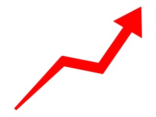 Red zigzag arrow showing upward trend isolated on white background