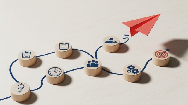 Chart your course to success with a clear roadmap and a red paper airplane soaring towards a defined target