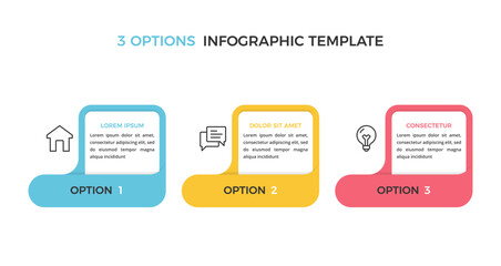 Colorful three option infographic template with icons and rounded shapes