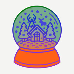 Christmas snow globe with house, trees, and reindeer