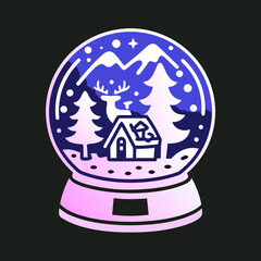 Winter Snow Globe with Mountains and Deer scene christmas