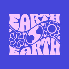 Earth text art with planet and floral elements lettering