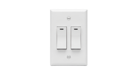 White Double Rocker Light Switch on a Wall Plate isolated PNG with Transparent Background