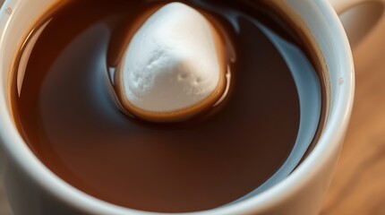 A marshmallow sits in a mug of hot chocolate, a comforting and sweet treat for a cold day christmas