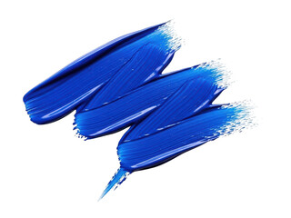 Vibrant blue paint brush stroke smear texture isolated on transparent background for artistic design element or cosmetic makeup swatch