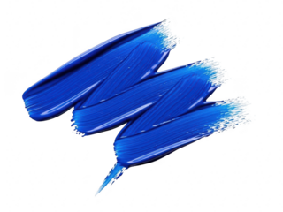 Vibrant blue paint brush stroke smear texture isolated on transparent background for artistic design element or cosmetic makeup swatch