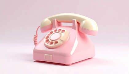 3d vintage pink rotary telephone on a white background, a classic object for antique telecommunication