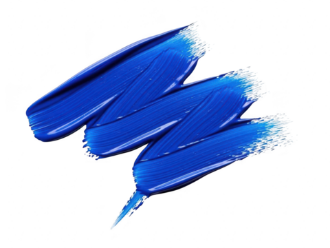 Vibrant blue paint brush stroke smear texture isolated on transparent background for artistic design element or cosmetic makeup swatch