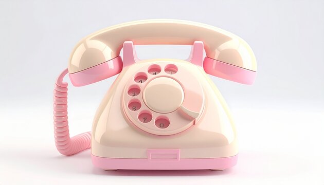 3d pink vintage rotary telephone, a classic communication object