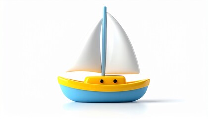Isolated luxury toy sailboat vessel for summer ocean travel and nautical sport freedom on white background