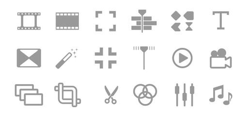 video editing icon editor content creator gray symbol bundle