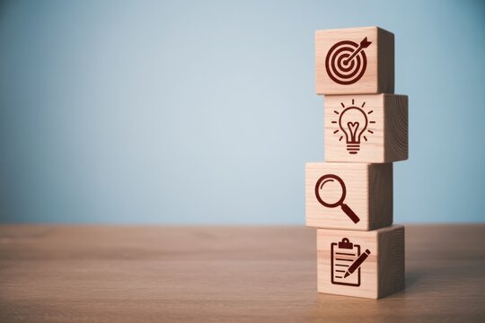 Achieve your goals with smart strategic planning and innovative ideas using business icon blocks