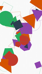 Geometric Symphony: A vibrant abstract composition showcasing a playful dance of various colorful geometric shapes. Experience the harmony of forms and hues in a captivating arrangement.