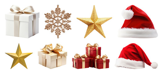 PNG Festive holiday gifts and decorations, element set on transparent background