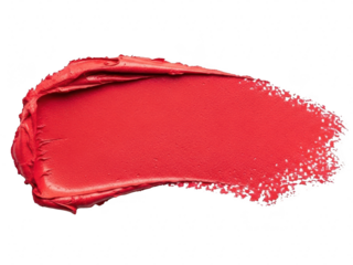 Vibrant red lipstick smear swatch texture isolated on transparent background for cosmetic beauty product advertisement or makeup application concept