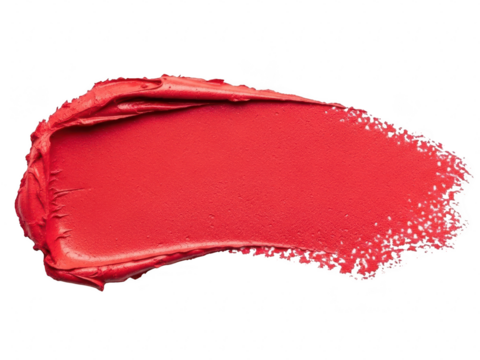 Vibrant red lipstick smear swatch texture isolated on transparent background for cosmetic beauty product advertisement or makeup application concept - Powered by Adobe