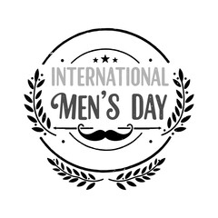 International Men's Day Emblem with Laurel Wreath and Moustache Design