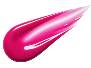 Vibrant magenta pink lip gloss or liquid lipstick swatch smear isolated on transparent background for beauty product advertisement