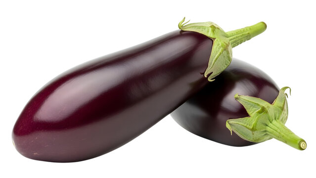 Two fresh purple eggplants isolated on transparent background