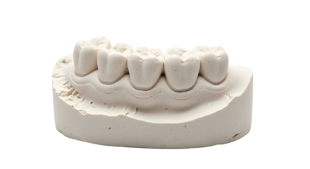 White Dental Plaster Model of Teeth Crowns and Bridge for Laboratory isolated PNG with Transparent Background
