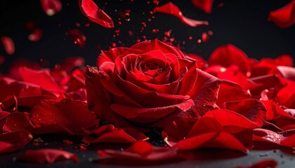 Red rose and beautiful petals isolated on background